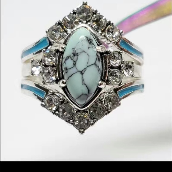 New 3pcs/set  Turquoise   Exquisite Moissanite Anniversary Party Ring - Picture 11 of 16